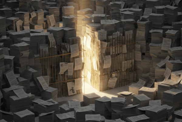 Illustration conceptuelle sur le thème de Contester durée arrêt de travail AT/MP. Esthétique professionnelle cinématique aux couleurs anthracite et or.