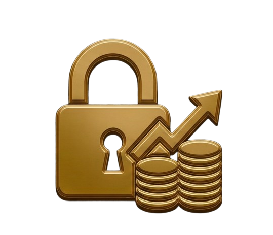 Icône cadenas et pièces en bronze symbolisant la sécurisation financière du compte employeur et du taux de cotisation.